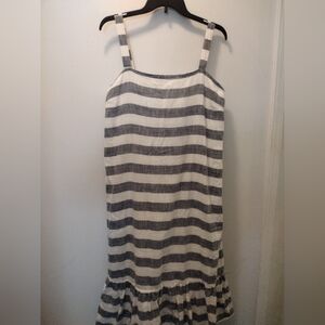 Philosophy Striped Sleeveless Midi Dress in White and Navy
